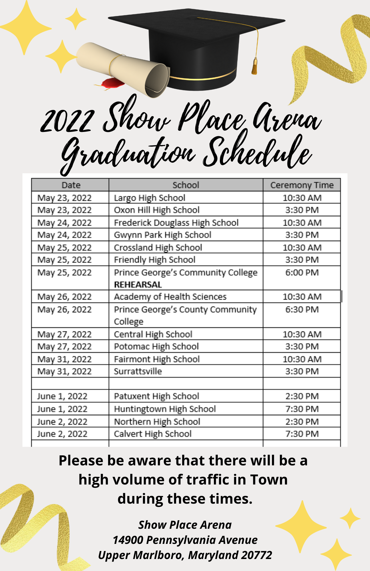2022 Graduation Schedule